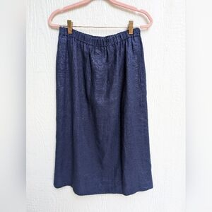 Vintage I. Magnin 100% Linen Navy Blue Skirt With Pockets Women's Size 12